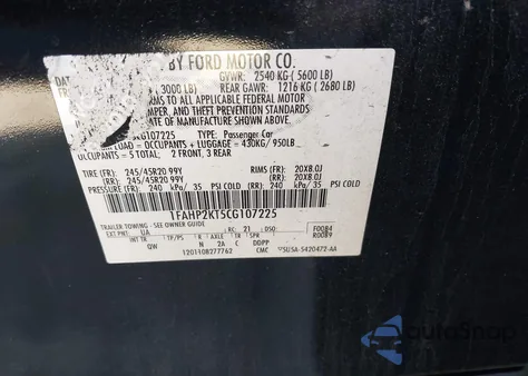 2012 Ford Taurus Sho z USA, uszkodzony, nr VIN 1FAHP2KT5CG107225